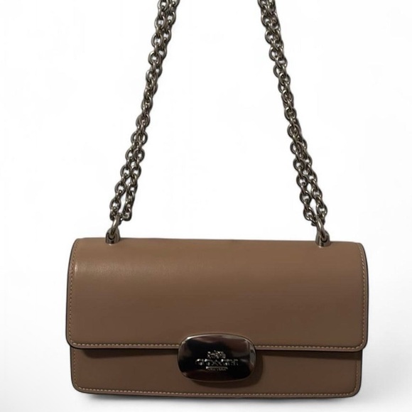 Coach Taupe Leather Crossbody Bag with Silver Chain - Picture 7 of 7